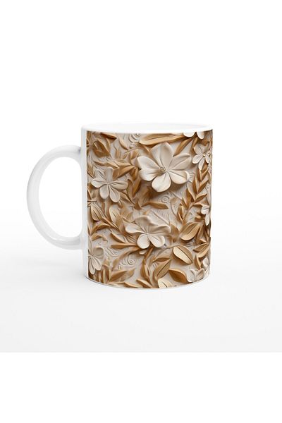 Luluyen Gold and Cream Flower Patterned Luxury Mug
