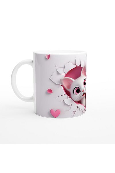 Luluyen Sweet Cats Looking Behind a Heart Shaped Cracked Wall Themed Printed Mug