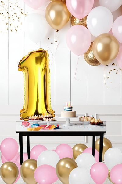 tedaks 1 Year Old Retro Chrome Gold Pink White Balloon Set Birthday Balloon with Gold Numbers Stylish Party Ornament