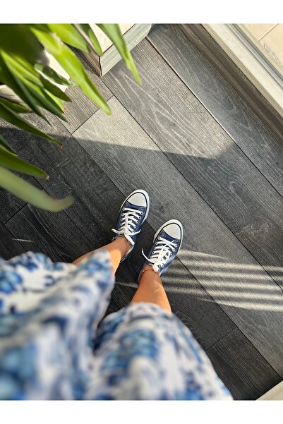 MİSU Platform Taban Yüksek Lacivert Kadın Keten Spor Ayakkabı