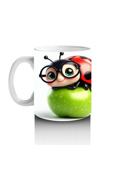 Luluyen Ladybug and Apple Patterned Mug with Glasses That Make Children Love Milk