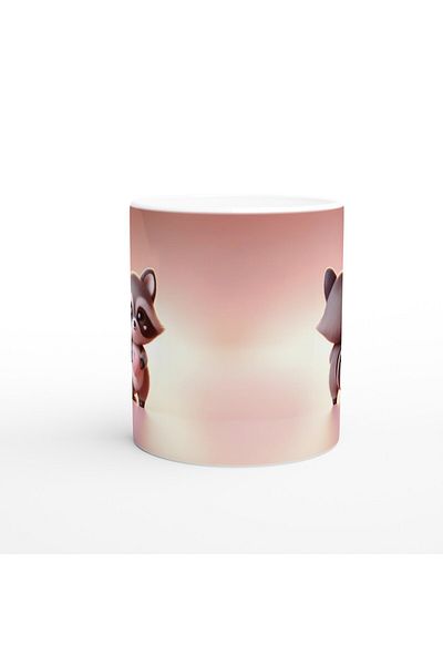 Luluyen Cute Raccoon Themed Printed Mug with Heart and Cheeks