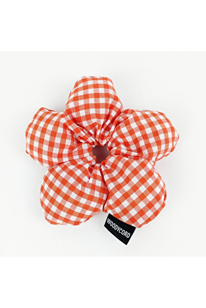 woodycord Handmade Orange White Gingham Fluffy Scrunchie Scrunchie - Classic ...