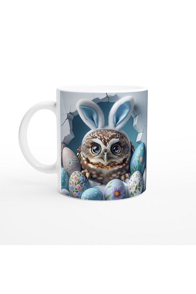 Luluyen Rabbit Eared Owl and Easter Eggs Themed Printed Mug