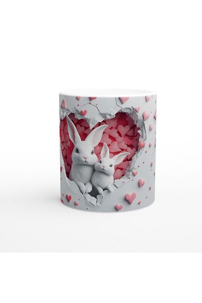 Luluyen Rabbit Family Themed Printed Mug with Heart Background