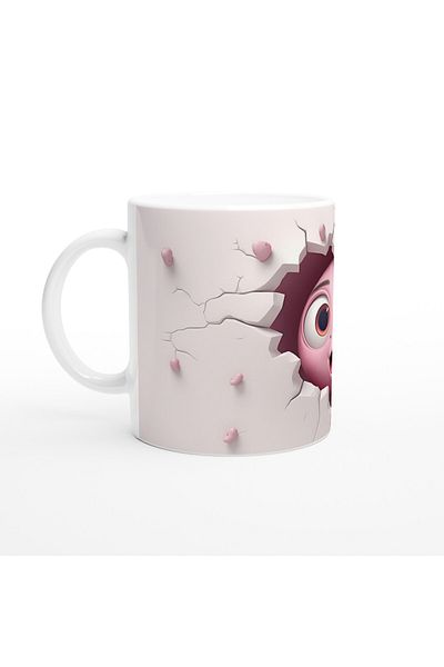 Luluyen Cute Vivid Themed Printed Mug with Cartoon Face Looking from the Crack
