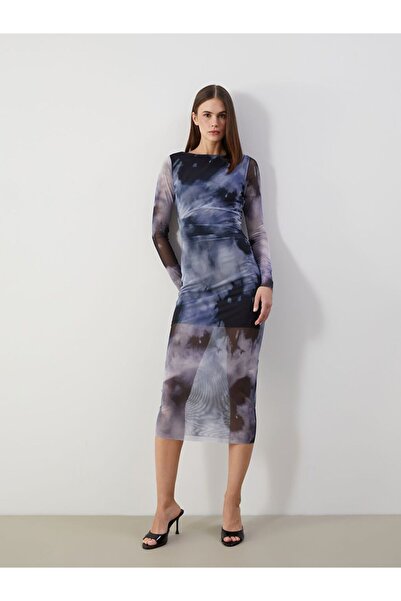 LC Waikiki Crew Neck Tie Dye Print Women's Bodycon Dress