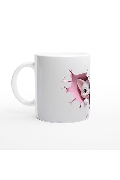 Luluyen Heart Shaped Two Sweet Cats Looking through Cracked Wall Themed Printed Mug