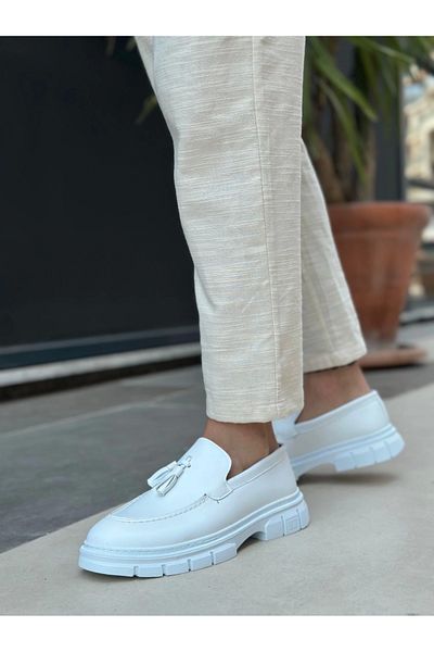 Lavish Gold Ba0240 High Sole Classic Shiny Tasseled White Men's Shoes
