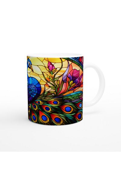 Luluyen Colored Peacock Printed Mug Cup Processed with Stained Glass Art