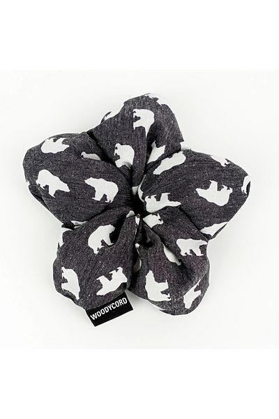 woodycord Handmade Gray Polar Bear Patterned Fluffy Scrunchie Buckle