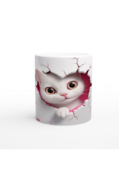 Luluyen Cute Cat Looking at Cracked Hearts Themed Printed Mug