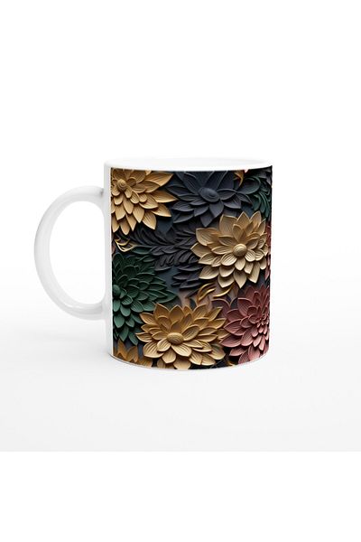 Luluyen Earth and Gold Flower Patterned Mug