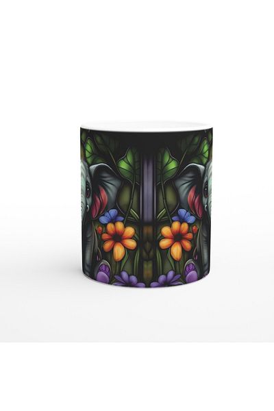 Luluyen Stained Glass Style Floral Elephant Themed Cute Mug