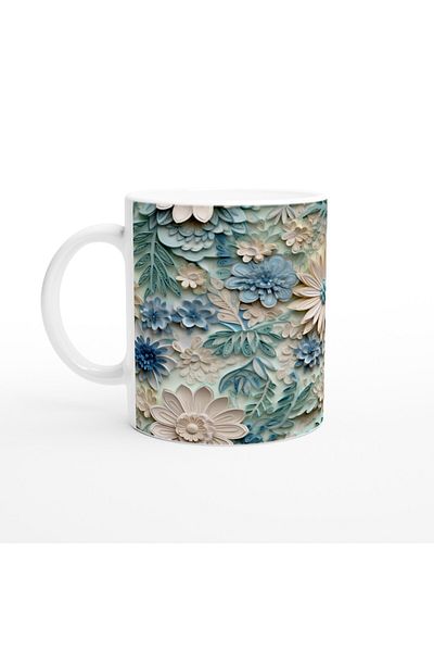 Luluyen Water Green and Ice Blue Paper Crimp Flower Pattern Mug Cup