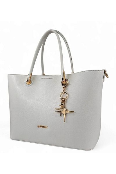 Evident White Soft Textured Charm Classic Women's Hand and Long Strap Shoulder Bag