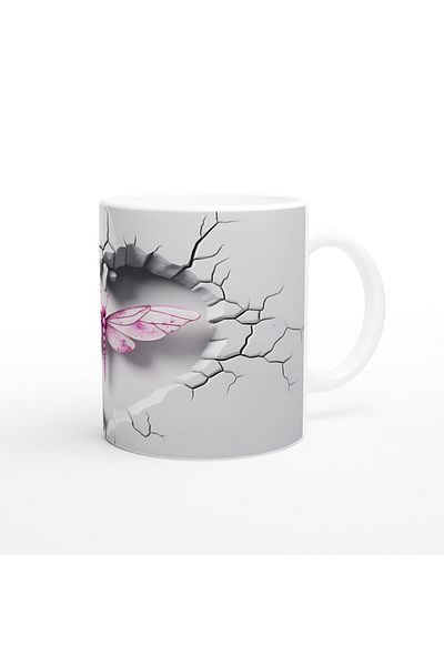 Luluyen Pink Dragonfly Themed Printed Mug with Heart and Cracked Wall Effect
