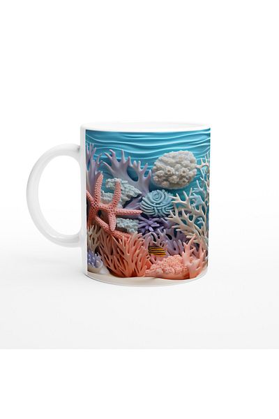 Luluyen Colorful Coral and Starfish Themed Mug