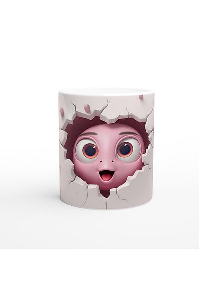 Luluyen Cute Vivid Themed Printed Mug with Cartoon Face Looking from the Crack