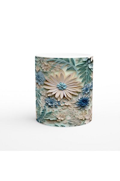Luluyen Water Green and Ice Blue Paper Crimp Flower Pattern Mug Cup