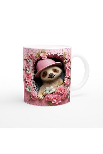 Luluyen Pink Hat Sloth Floral Printed Mug