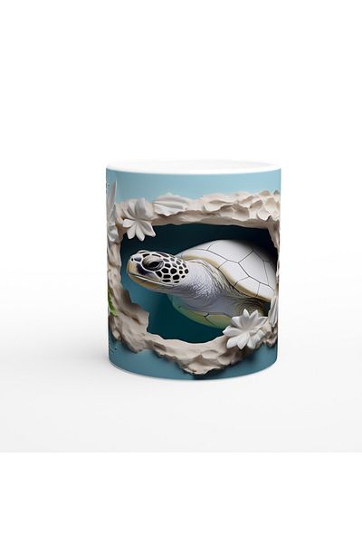 Luluyen Sea Turtle among Tropical Leaves and White Flowers Mug Cup