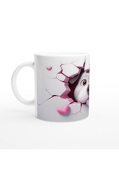 Luluyen Bulldog Themed Printed Mug with Heart and Crack Looking through