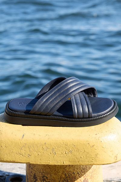 Vantaggio Trevo Navy Blue 100% Genuine Leather Men's Slippers