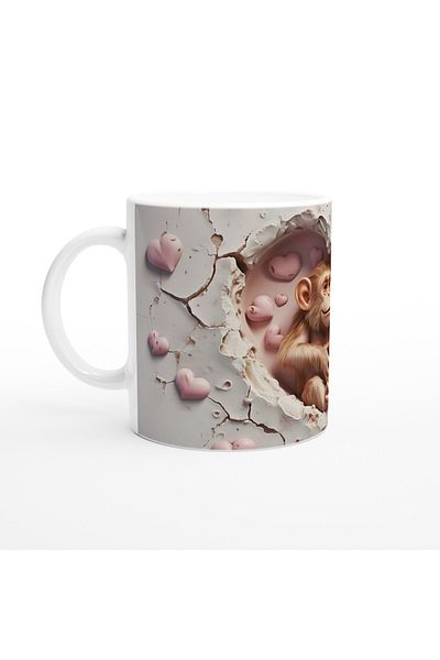 Luluyen Monkey Family Themed Printed Mug with Heart Background
