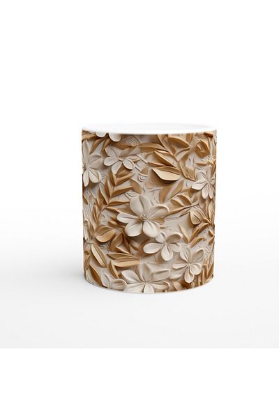 Luluyen Gold and Cream Flower Patterned Luxury Mug