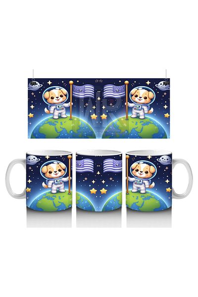Luluyen Flag of the World Spiky Astronaut Dog Patterned Mug Cup That Makes Children Love Milk