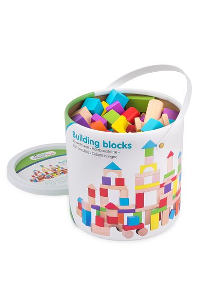 New Classic Toys 10812 100 Wooden Building Blocks in Drum Educational Perception Toy for Preschool