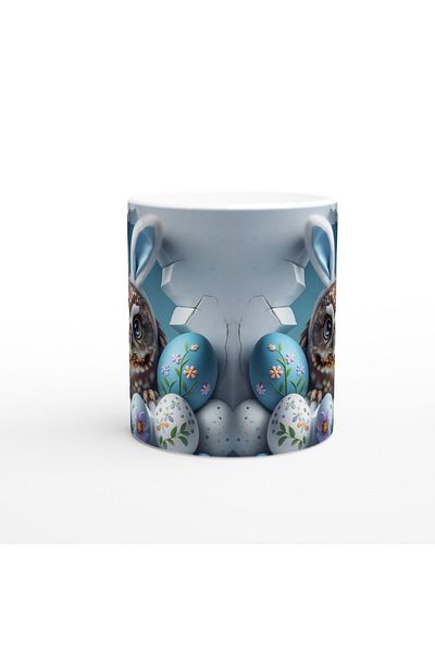 Luluyen Rabbit Eared Owl and Easter Eggs Themed Printed Mug