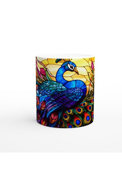 Luluyen Colored Peacock Printed Mug Cup Processed with Stained Glass Art