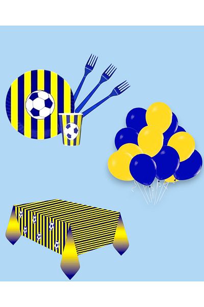 Evabrite Yellow Navy Blue Party Set - Special Fan Themed Birthday Concept Set for 16 People