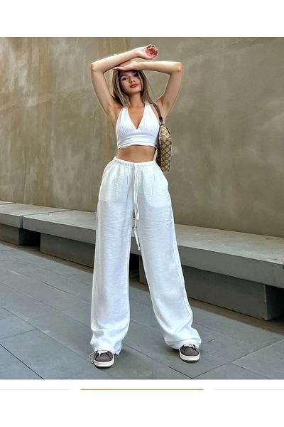 QUMRULİFE Yüssbutik White Linen Trousers