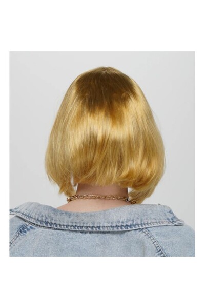 ForWhat Perucă de păr Golden Straight croială de culoare neagră pentru birou,...