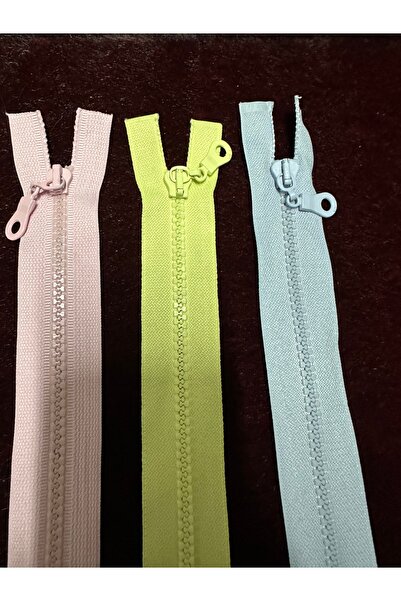 e tuhafiye 3 Adet Kemik Dişli Fermuar Pembe-Sarı-Mavi