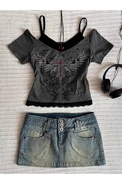 Butik101 Siyah ek askılı vintage bluz