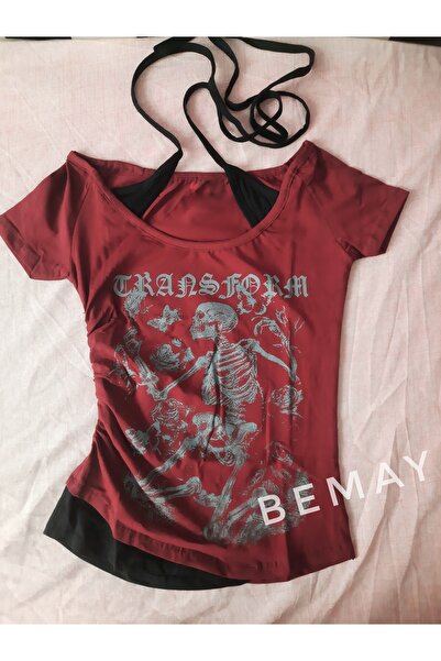 Butik101 Y2k kırmızı skeleton ek askılı bluz