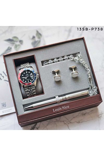Louis Nice Men's 4-Piece Pepsi Stainless Steel Watch Set Gift