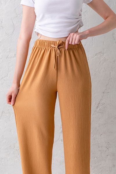 CNRCollection Women's Mink High Waist Elastic Waist Lace up Stretchy Wide Leg Palazzo Wrinkle Women's Trousers