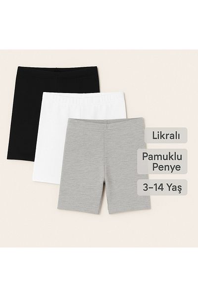 buğlem collection Girls' Casual Short Leggings Shorts Cotton Combed Cotton 3-14 Years Black-White-Grey