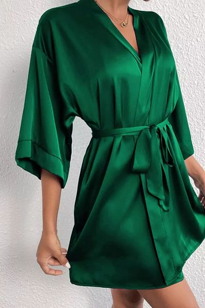 ZENCHES Satin Belted Mini Dressing Gown-Comfortable, Dowry