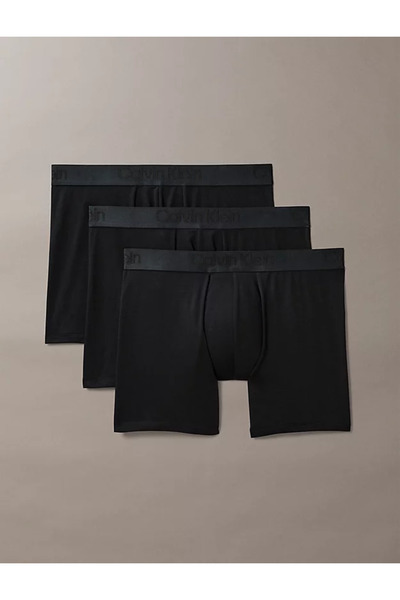 Calvin Klein Erkek Yumuşak Nefes Alabilen Kumal Elastik Logolu Bel Bantlı 3'lü Paket Siyah Boxer 000NB3652A-UB1