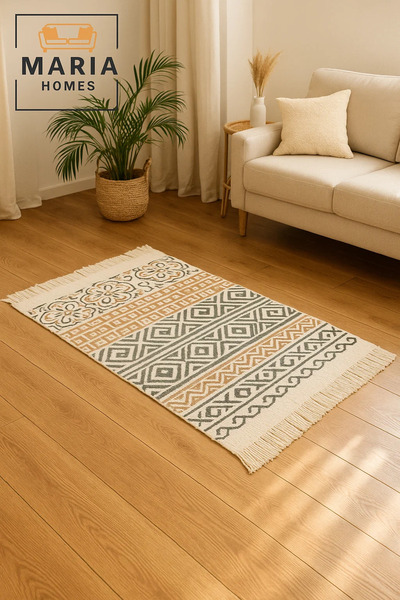 MARIA HOMES Boho Multicolor Cotton Accent Rug with Tribal & Floral Motifs –size 90*150 cm
