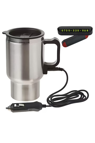 FOTOFUN Termos auto 12V, 450ml, oțel inoxidabil + suport temporar pentru numă...