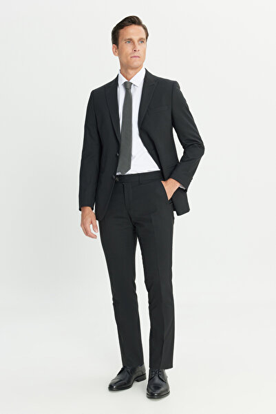 ALTINYILDIZ CLASSICS Erkek Siyah Su Geçirmez Ekstra Slim Fit Kırlangıç Yaka Yünlü Nano Takım Elbise