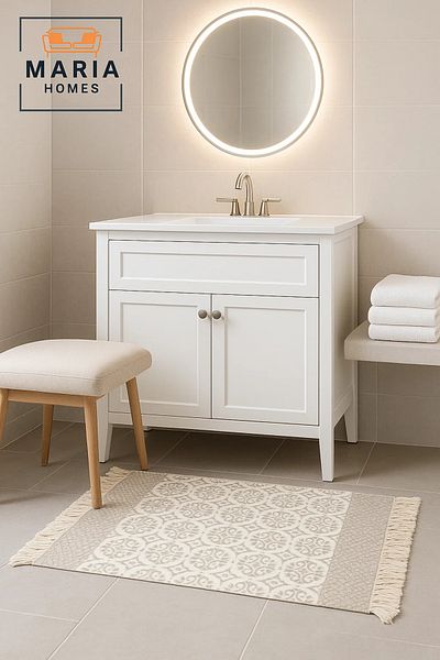 MARIA HOMES Beige Floral Cotton Accent Rug with Fringe –size 60x80 cm