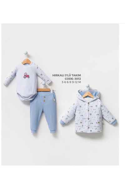 Bubbles %100 ORGANİK ÇİFTÇİ BASKILI KAPÜŞONLU 3’LÜ TAKIM